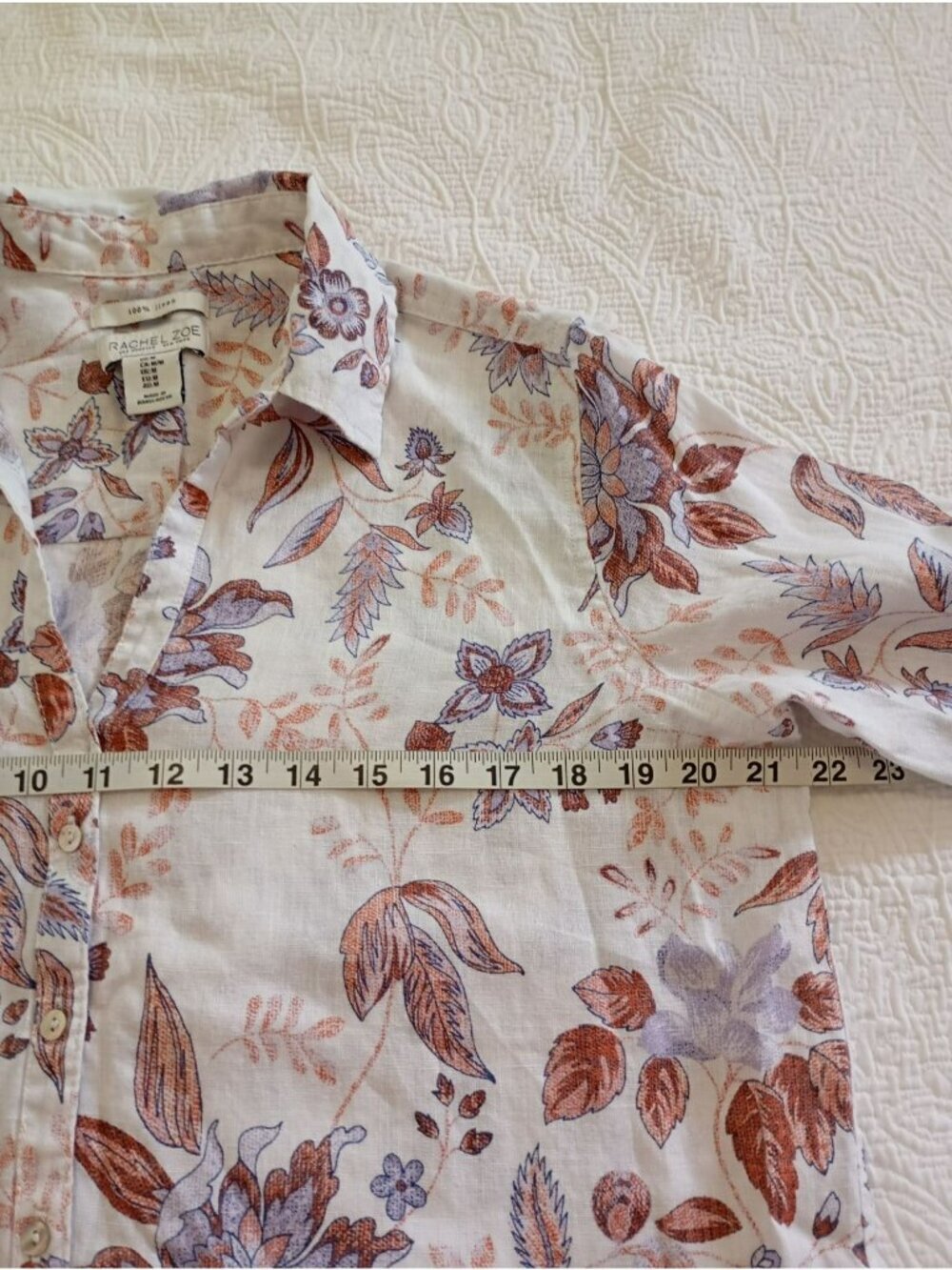 Rachel Zoe Womens 100% Linen Floral Button-Up Shirt Size M - Picture 11 of 13